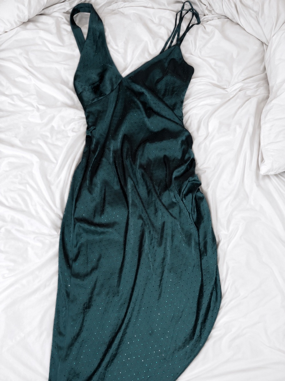 Oh Polly Emerald Green Satin Slip Dress with Rhinestone Detail Size 6